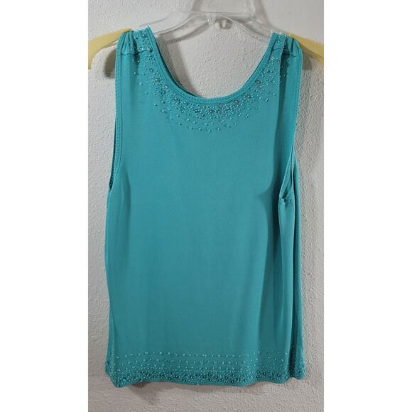 Teal Beaded Round Neck And Hem Sleeveless Top Medium Lightweight Keyhole Back - Picture 5 of 5